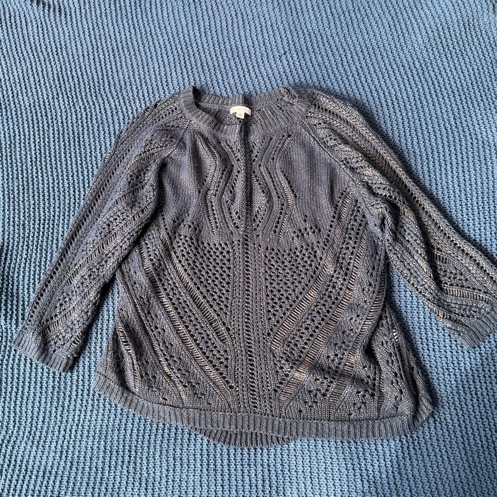 db established 1962 Blue Gold Chunky Open Knit Pullover Sweater size 3X Acrylic